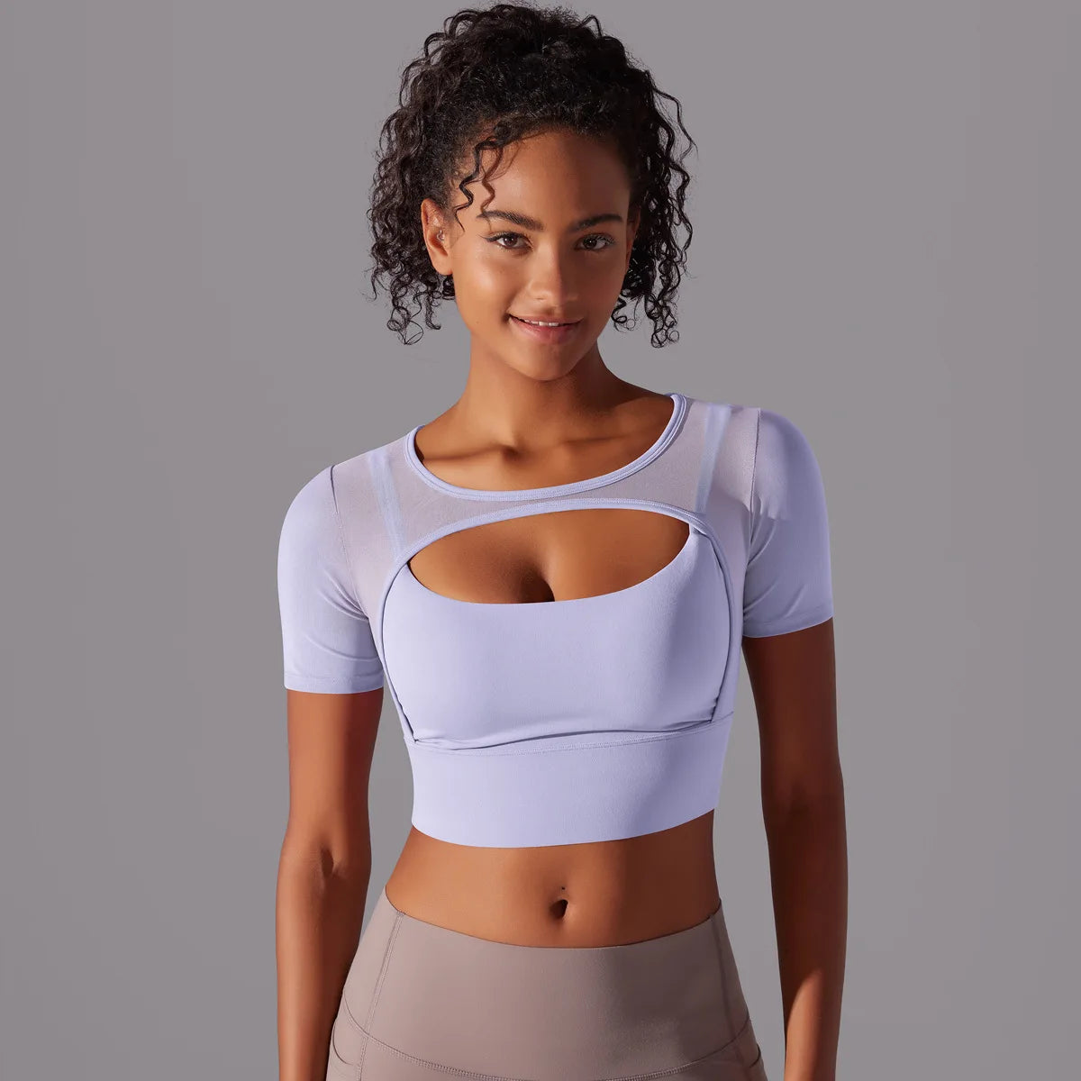 Yoga exercise set with women's mesh patchwork one piece asymmetric hollow sexy tight fitting sports and fitness yoga gym bra - IRON GODDESS