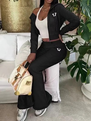 Stylish Lady 2025 Spring Hooded Sweatshirt  Pant Set - IRON GODDESS