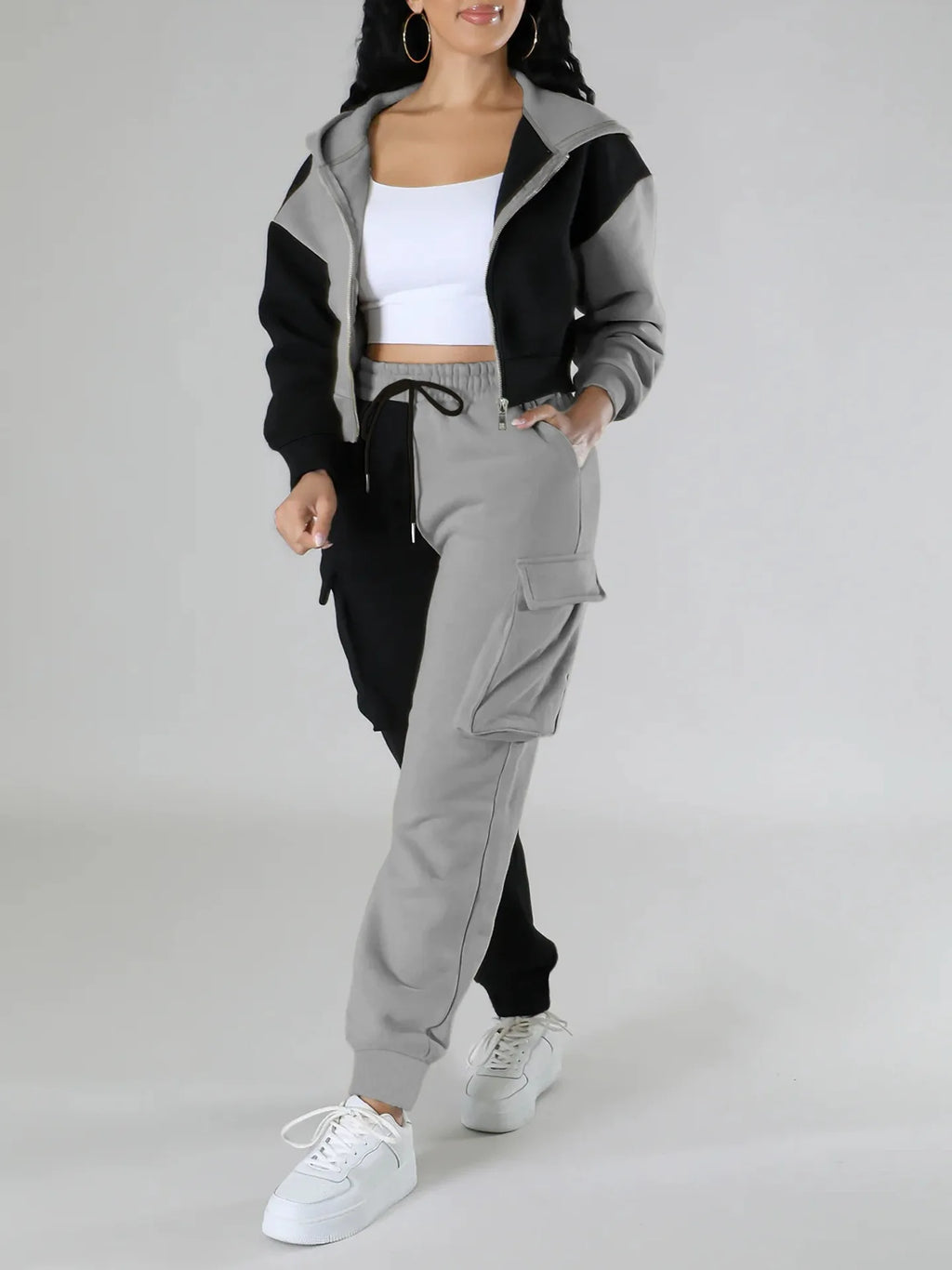 Womens Autumn Winter Hoodie  Cargo Pant Matching Set - IRON GODDESS