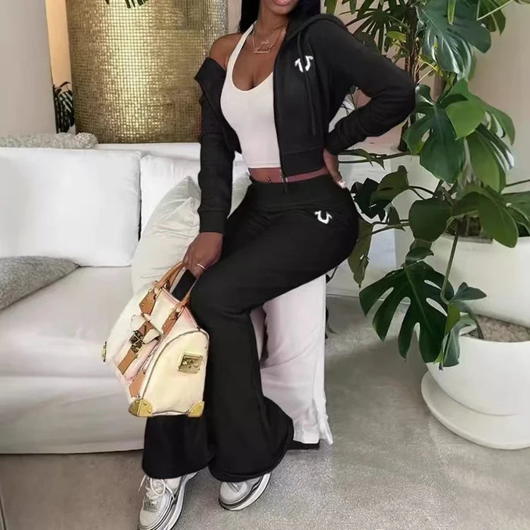 Stylish Lady 2025 Spring Hooded Sweatshirt  Pant Set - IRON GODDESS