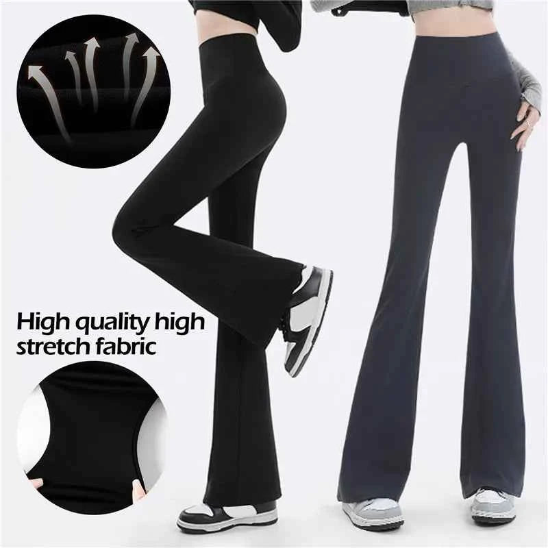 Women Trousers Flare Leggings High Waist Wide Leg Yoga Pants Seamless Fitness Workout Tights Gym Sports Casual Slimming Clothing