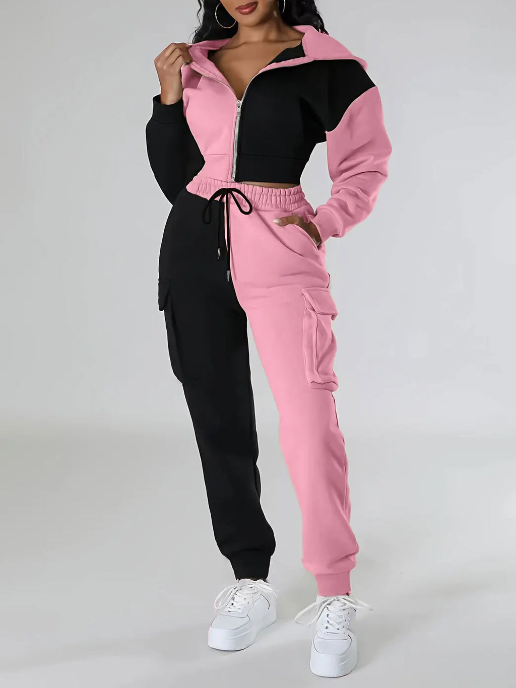 Womens Autumn Winter Hoodie  Cargo Pant Matching Set - IRON GODDESS