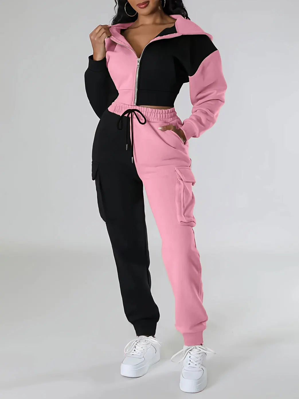 Womens Autumn Winter Hoodie  Cargo Pant Matching Set - IRON GODDESS