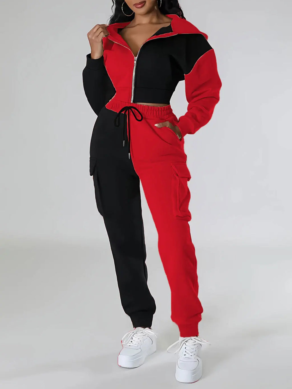 Womens Autumn Winter Hoodie  Cargo Pant Matching Set - IRON GODDESS