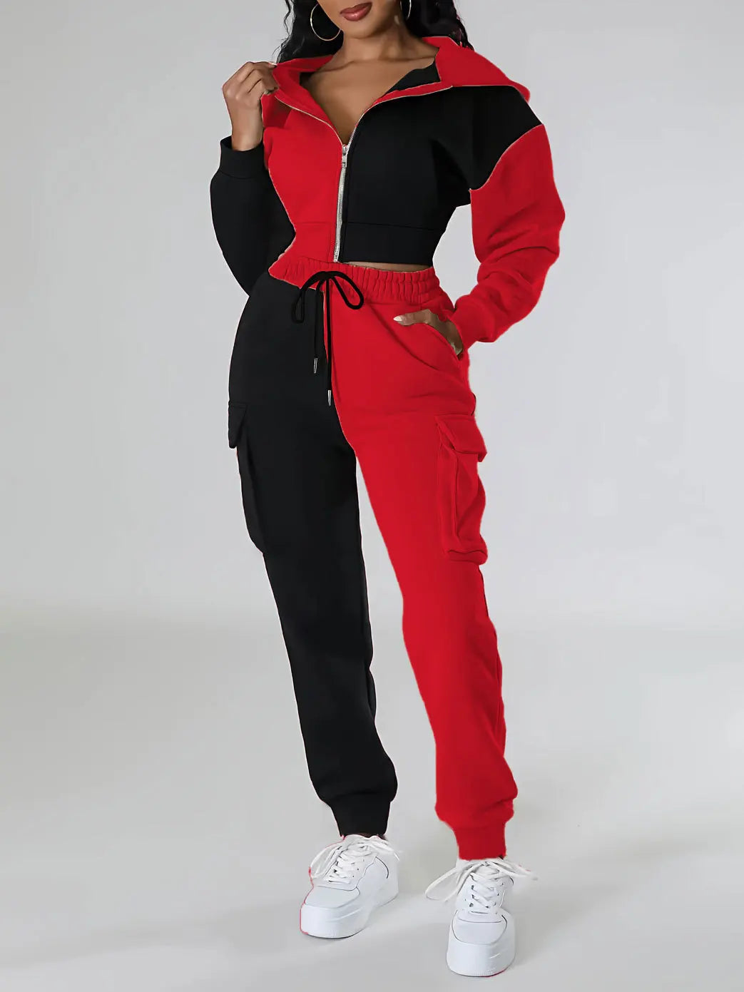 Womens Autumn Winter Hoodie  Cargo Pant Matching Set - IRON GODDESS