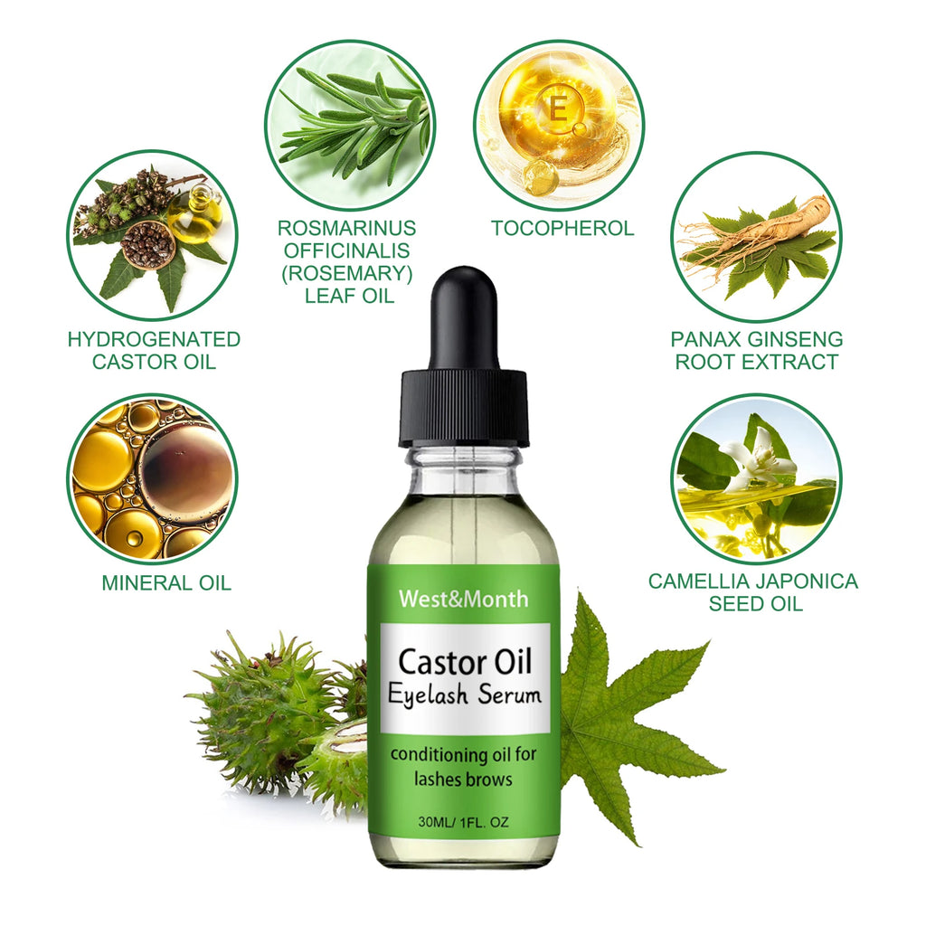 Castor Oil Eyelash Growth Serum With Brush Multipurpose Hair Eyebrow Eyelash Growth Thick Essence Nourishing Moisturize Liquid - IRON GODDESS