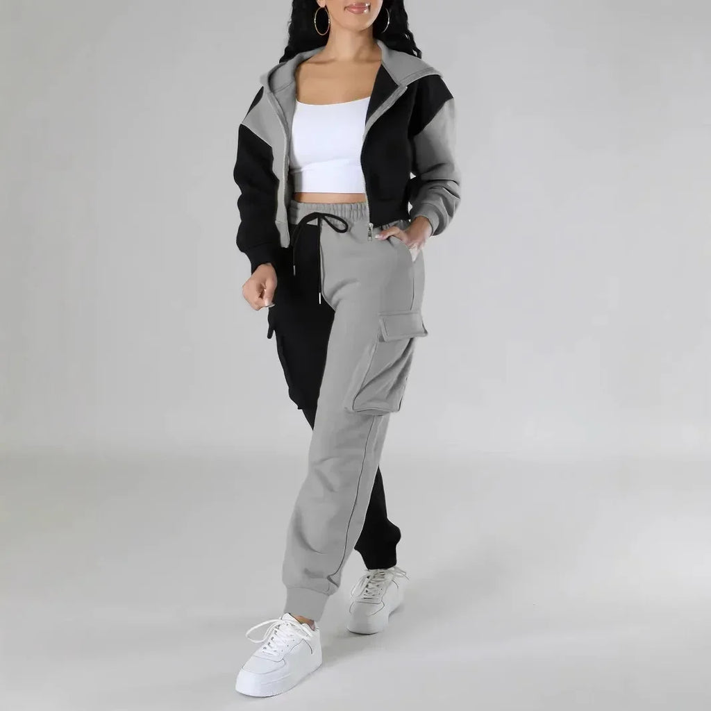 Womens Autumn Winter Hoodie  Cargo Pant Matching Set - IRON GODDESS