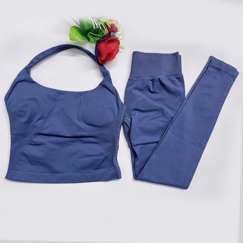 DFyoga two pieces yoga outfits clothing pants set woman Halter Top sports leggings pant Gym workout sets pilates clothes - IRON GODDESS