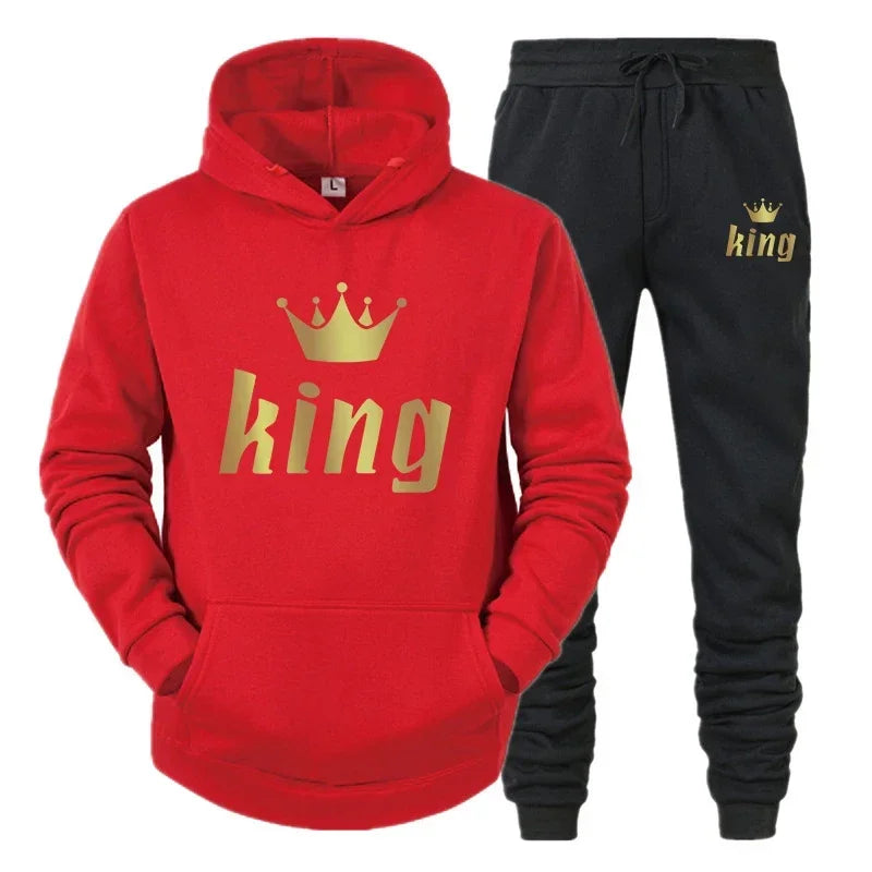 King  Queen Couple Tracksuit Hoodie Jogger Set - IRON GODDESS