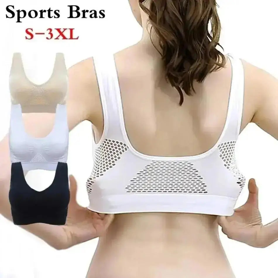 Mesh Hollowed-out Breathable Hole Sports Bra Sweat-absorbent Shockproof Pad Sports Top Gym Running Fitness Sports Top - IRON GODDESS