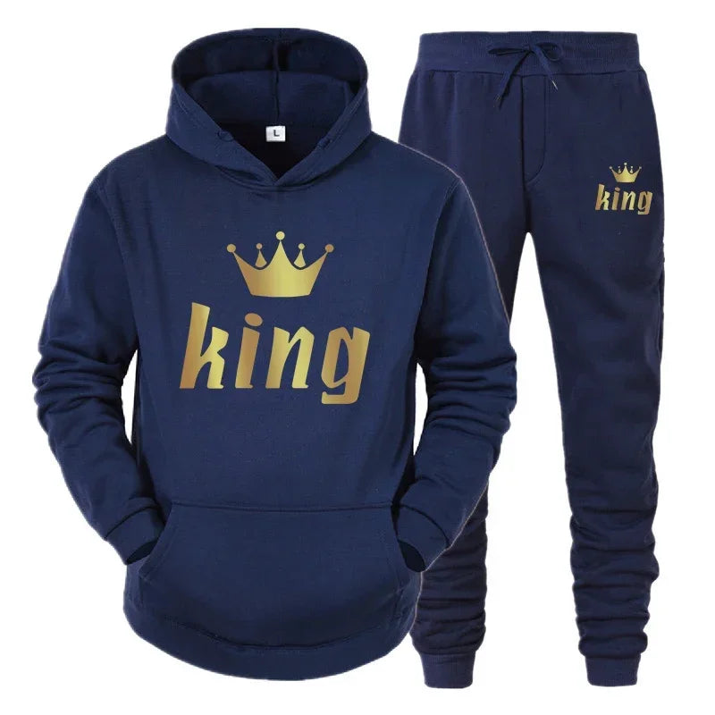 King  Queen Couple Tracksuit Hoodie Jogger Set - IRON GODDESS