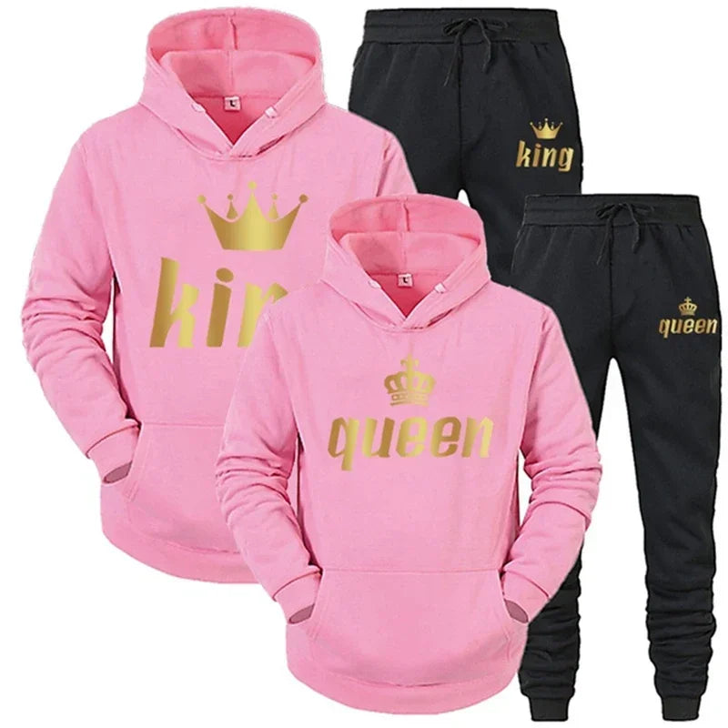 King  Queen Couple Tracksuit Hoodie Jogger Set - IRON GODDESS