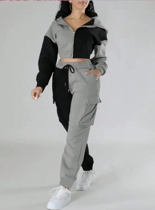 Womens Autumn Winter Hoodie  Cargo Pant Matching Set - IRON GODDESS