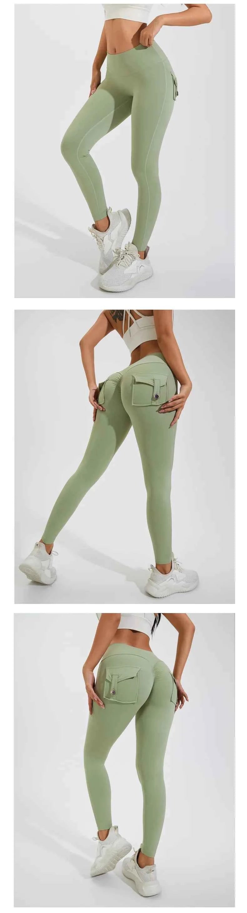 Peach Hip Pocket Leggings High Waist Push Up Gym Trousers