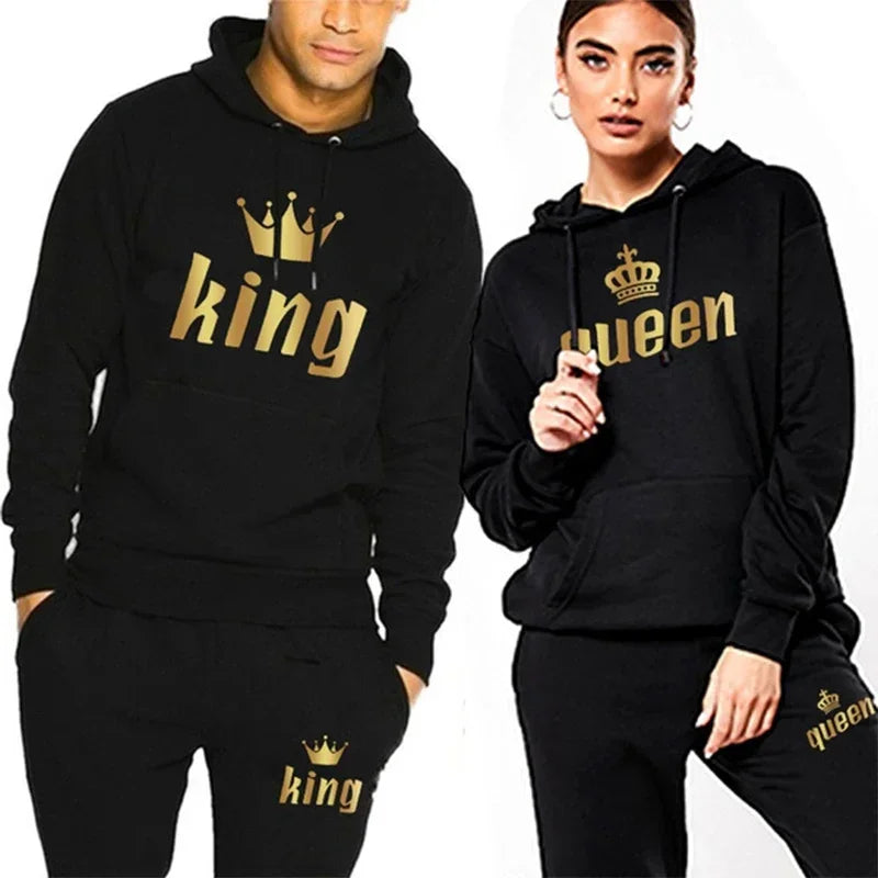 King  Queen Couple Tracksuit Hoodie Jogger Set - IRON GODDESS
