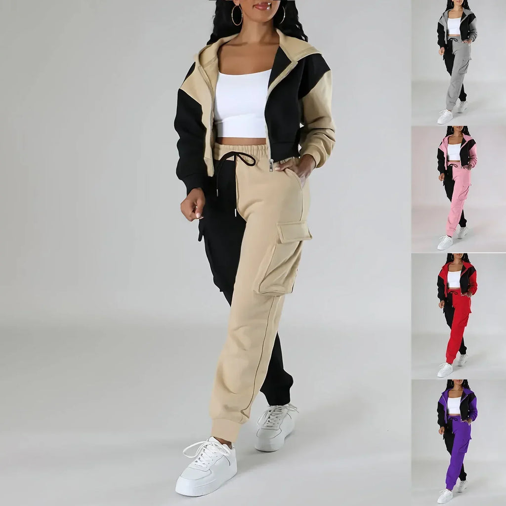 Womens Autumn Winter Hoodie  Cargo Pant Matching Set - IRON GODDESS