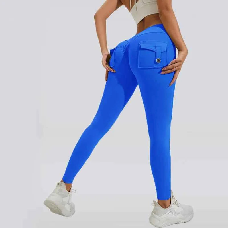 Peach Hip Pocket Leggings High Waist Push Up Gym Trousers