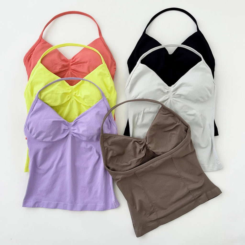 ARFTE Longline Strappy Gym Top Backless Gym Clothes Women Scrunch Built-in Bra With Removable Cups Yoga Tank Tops - IRON GODDESS