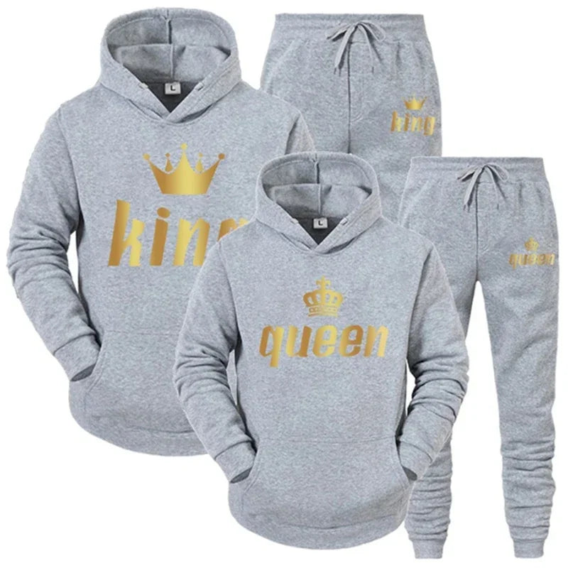 King  Queen Couple Tracksuit Hoodie Jogger Set - IRON GODDESS