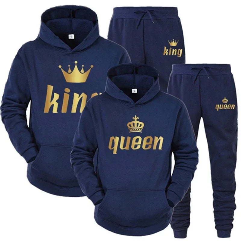King  Queen Couple Tracksuit Hoodie Jogger Set - IRON GODDESS