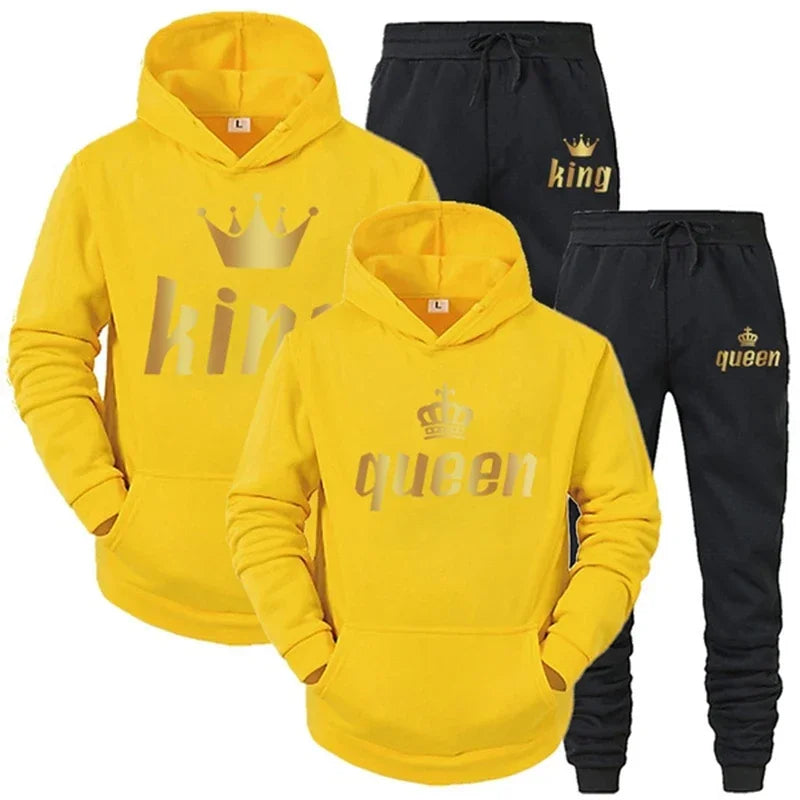 King  Queen Couple Tracksuit Hoodie Jogger Set - IRON GODDESS