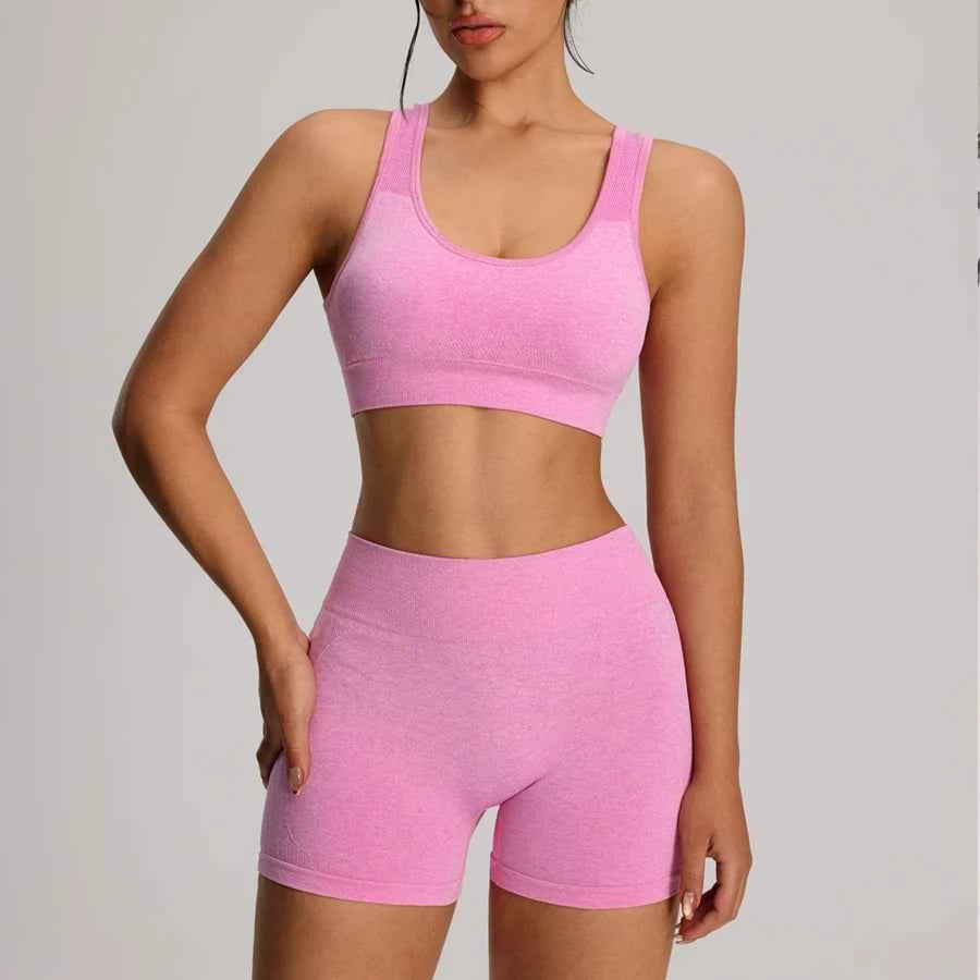 Seamless Yoga Bra  High Waist Shorts Set