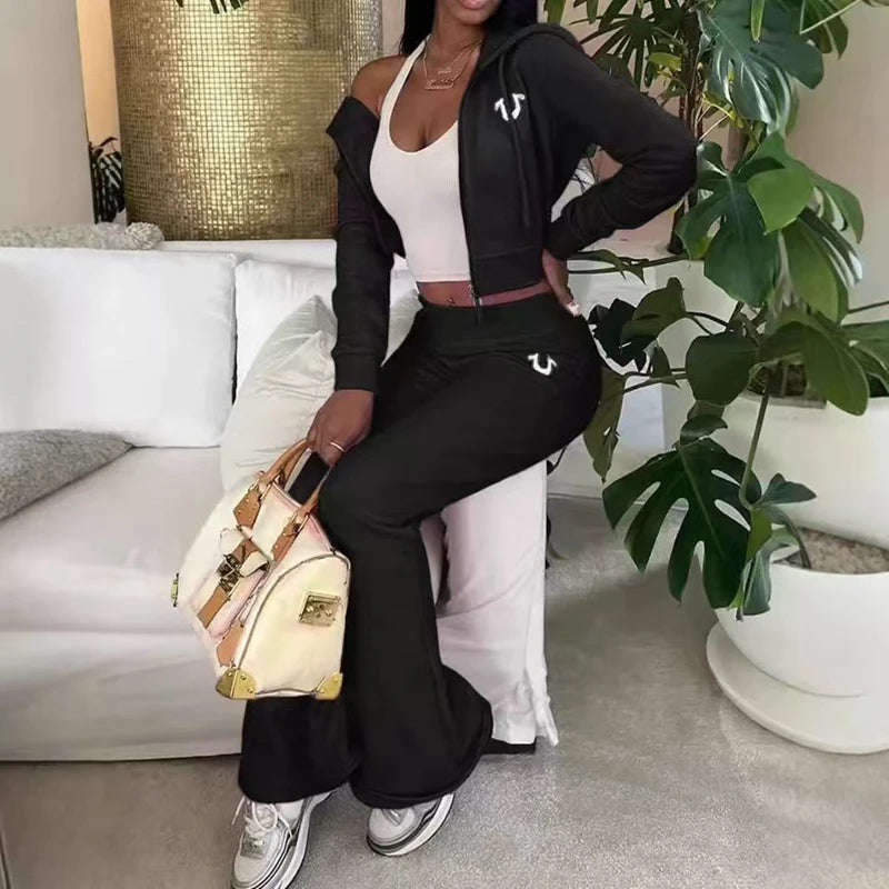 Stylish Lady 2025 Spring Hooded Sweatshirt  Pant Set - IRON GODDESS