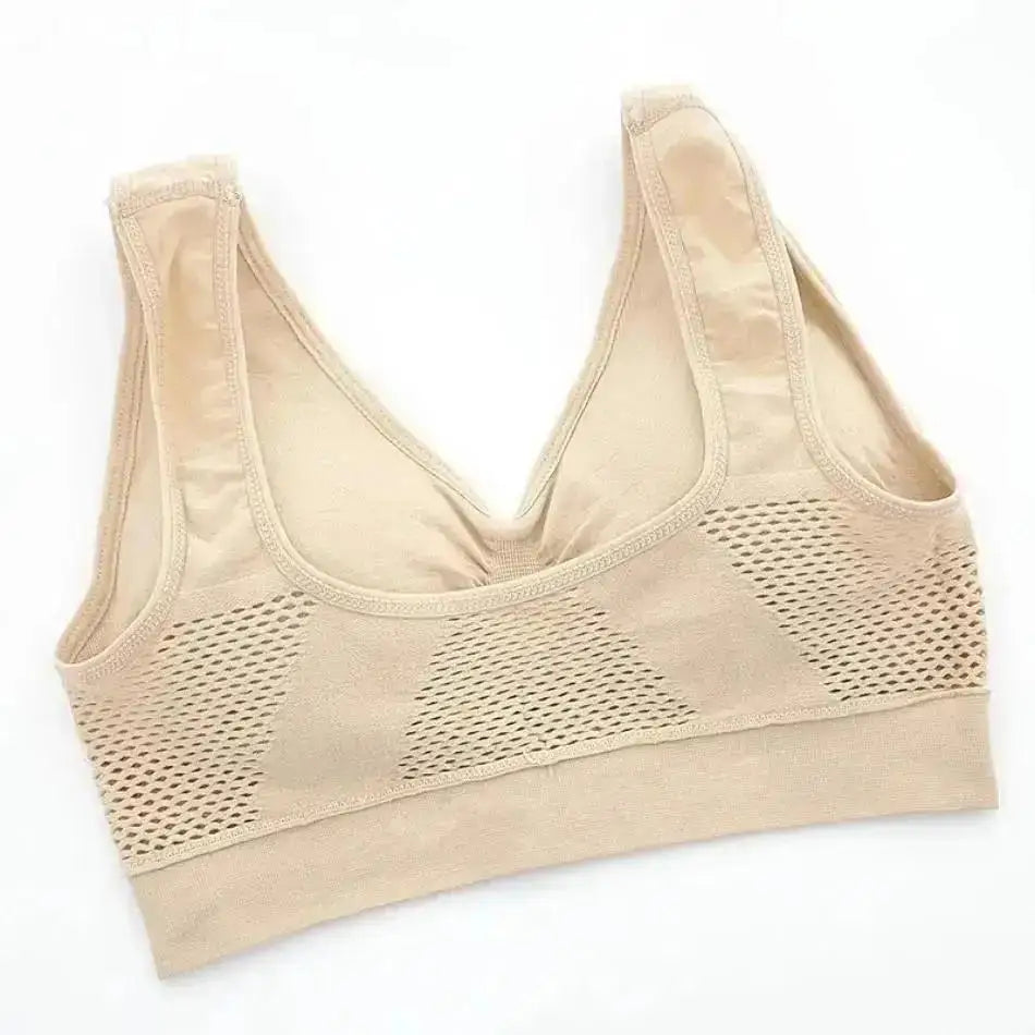 Mesh Hollowed-out Breathable Hole Sports Bra Sweat-absorbent Shockproof Pad Sports Top Gym Running Fitness Sports Top - IRON GODDESS