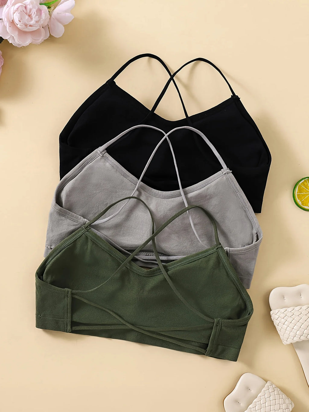 3PCS/Set Sports Bra Women's Cross Shoulder Strap Sports Bra Yoga Navel Top Gym Fitness Tube Top Breathable Beauty Sexy Bra Back - IRON GODDESS