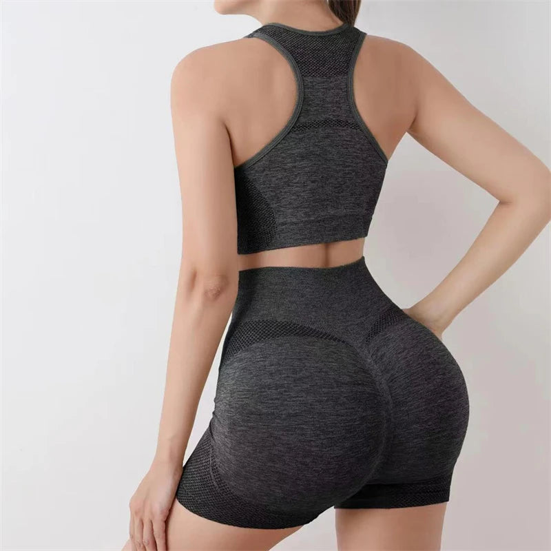 Seamless Women Yoga Set Workout Shirts Sport Shorts Bra Gym Suits Fitness Shorts Crop Top High Waist Running Sports Sets - IRON GODDESS