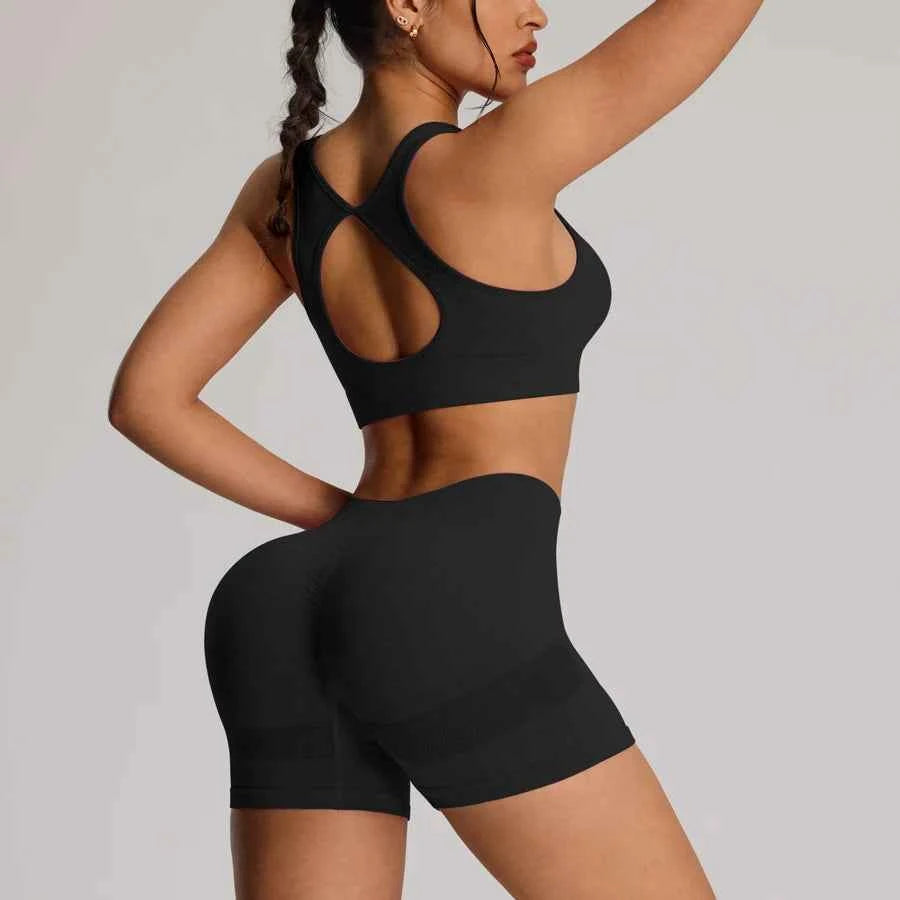Seamless Yoga Bra  High Waist Shorts Set
