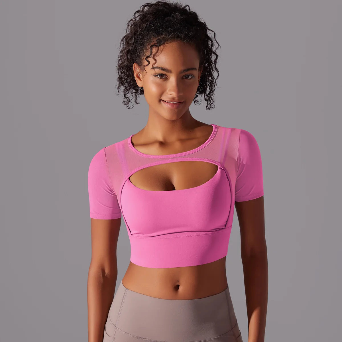 Yoga exercise set with women's mesh patchwork one piece asymmetric hollow sexy tight fitting sports and fitness yoga gym bra - IRON GODDESS