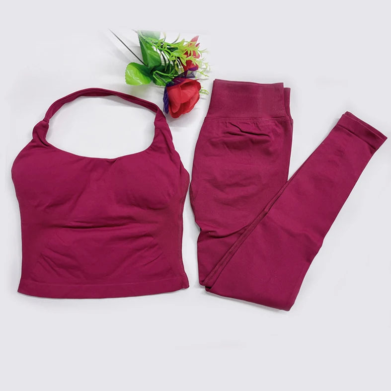 DFyoga two pieces yoga outfits clothing pants set woman Halter Top sports leggings pant Gym workout sets pilates clothes - IRON GODDESS