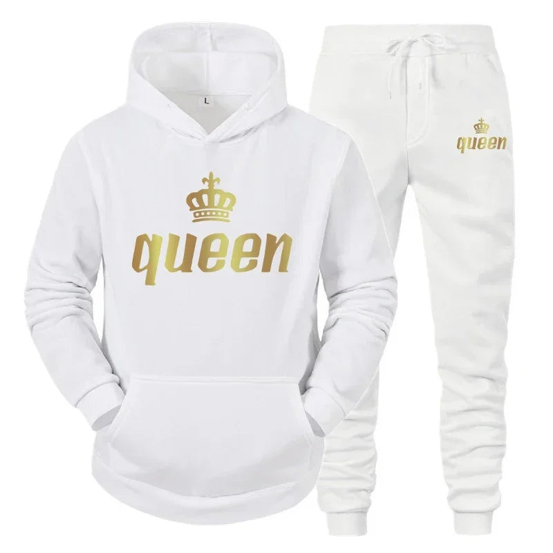 King  Queen Couple Tracksuit Hoodie Jogger Set - IRON GODDESS
