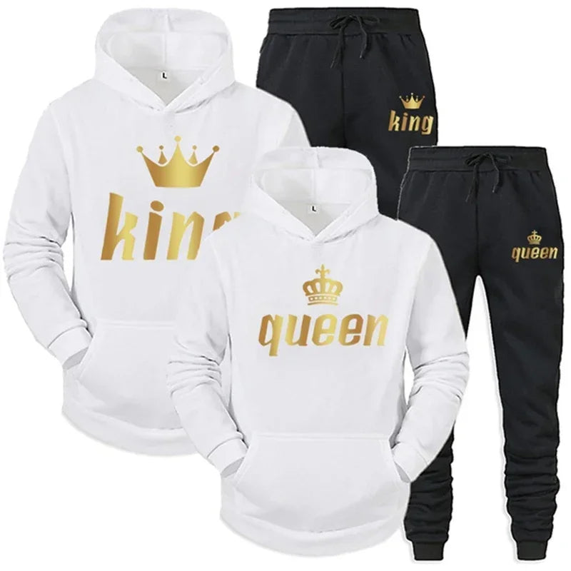 King  Queen Couple Tracksuit Hoodie Jogger Set - IRON GODDESS