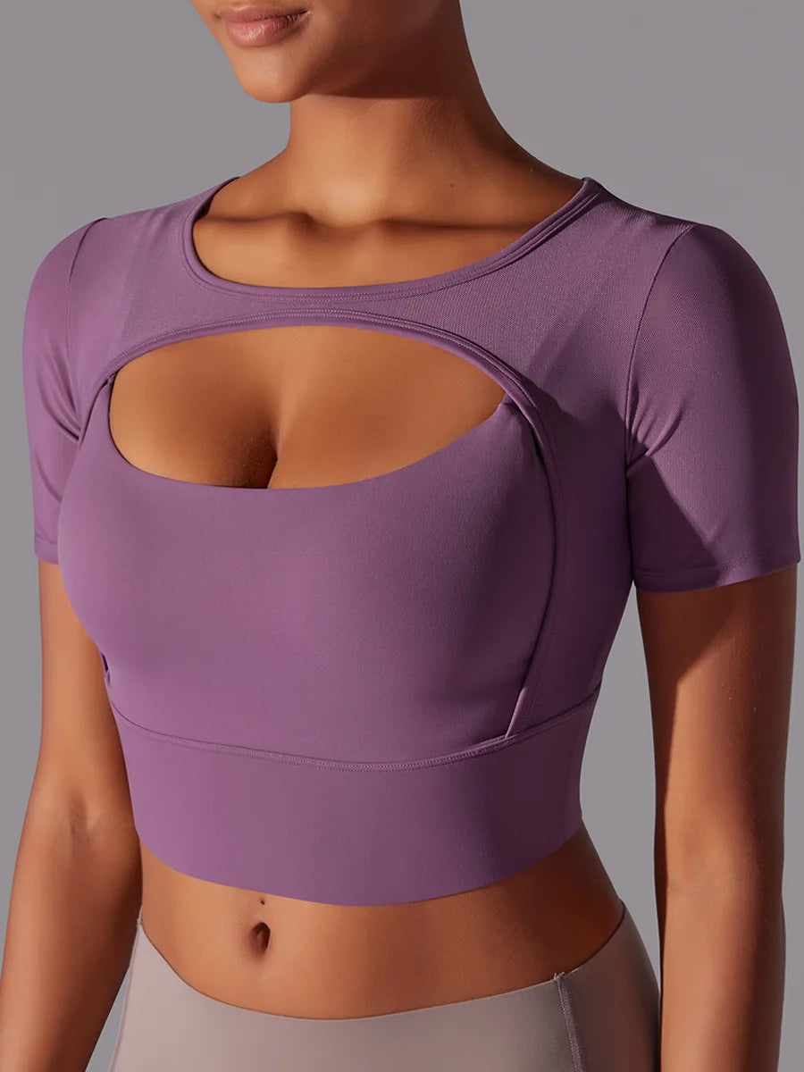 Yoga exercise set with women's mesh patchwork one piece asymmetric hollow sexy tight fitting sports and fitness yoga gym bra - IRON GODDESS