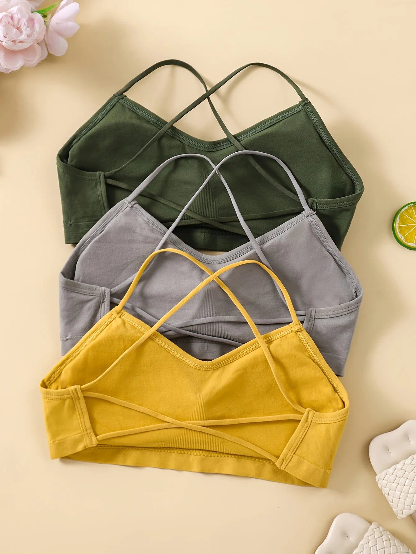 3PCS/Set Sports Bra Women's Cross Shoulder Strap Sports Bra Yoga Navel Top Gym Fitness Tube Top Breathable Beauty Sexy Bra Back - IRON GODDESS