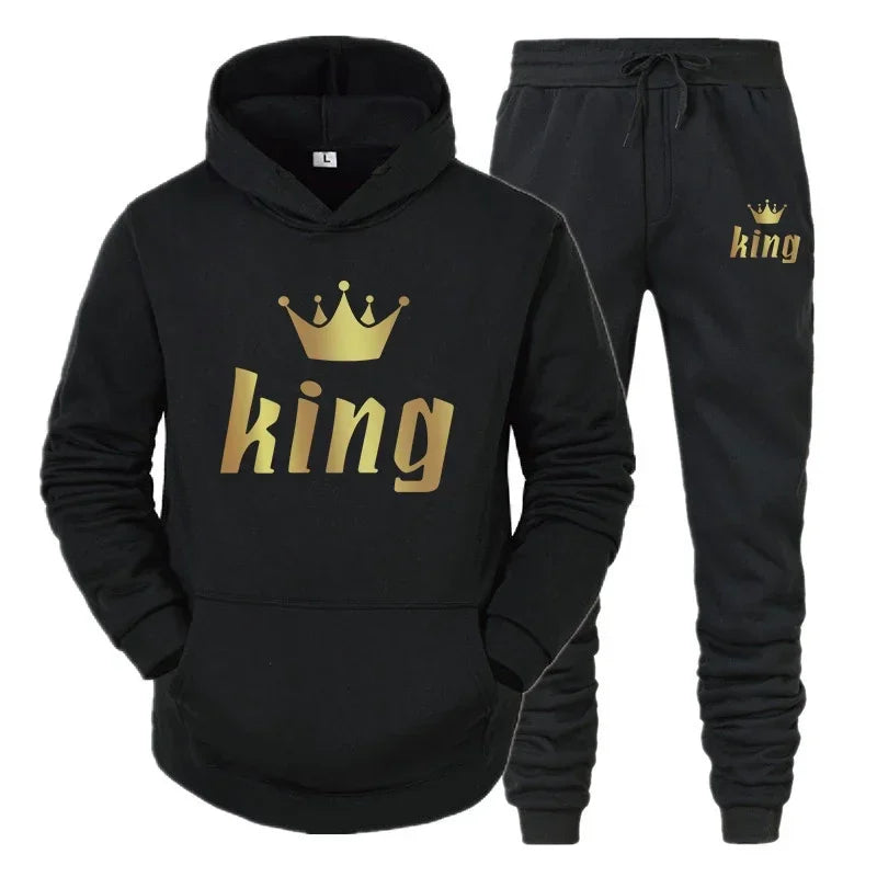 King  Queen Couple Tracksuit Hoodie Jogger Set - IRON GODDESS