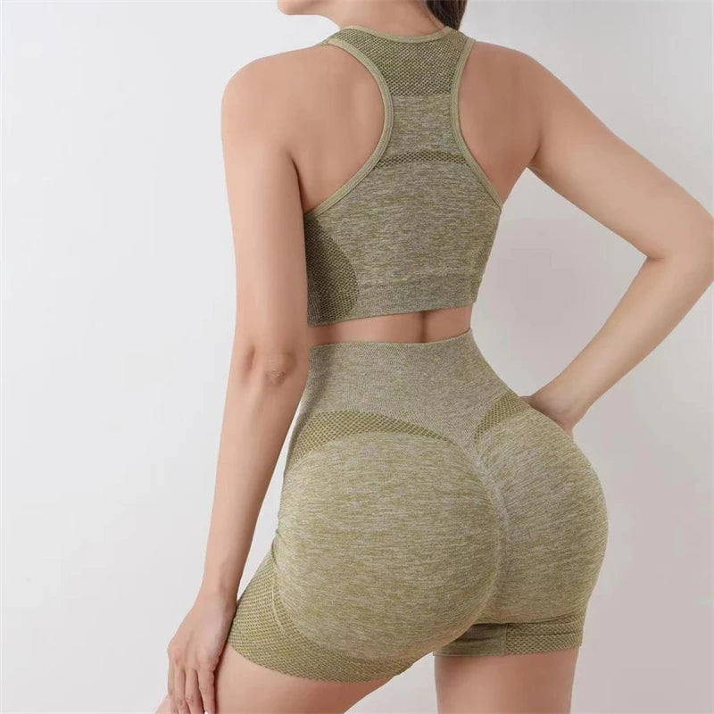 Seamless Women Yoga Set Workout Shirts Sport Shorts Bra Gym Suits Fitness Shorts Crop Top High Waist Running Sports Sets - IRON GODDESS