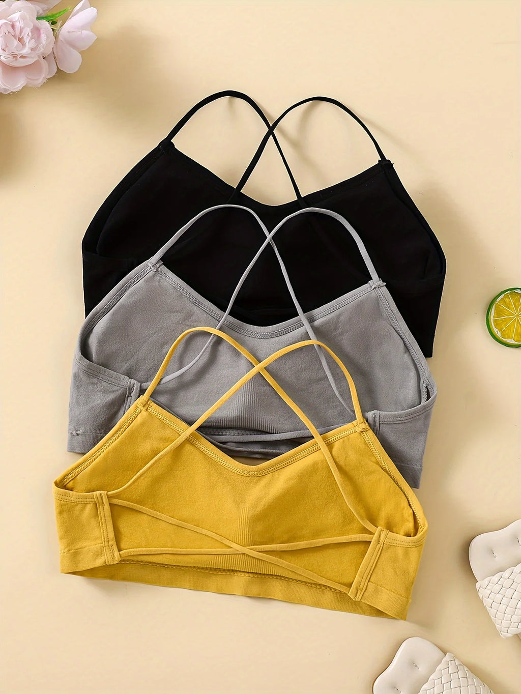 3PCS/Set Sports Bra Women's Cross Shoulder Strap Sports Bra Yoga Navel Top Gym Fitness Tube Top Breathable Beauty Sexy Bra Back - IRON GODDESS