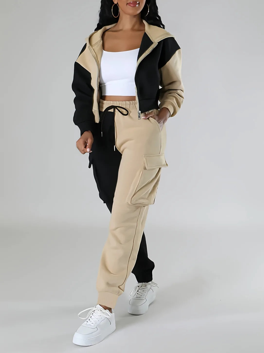 Womens Autumn Winter Hoodie  Cargo Pant Matching Set - IRON GODDESS