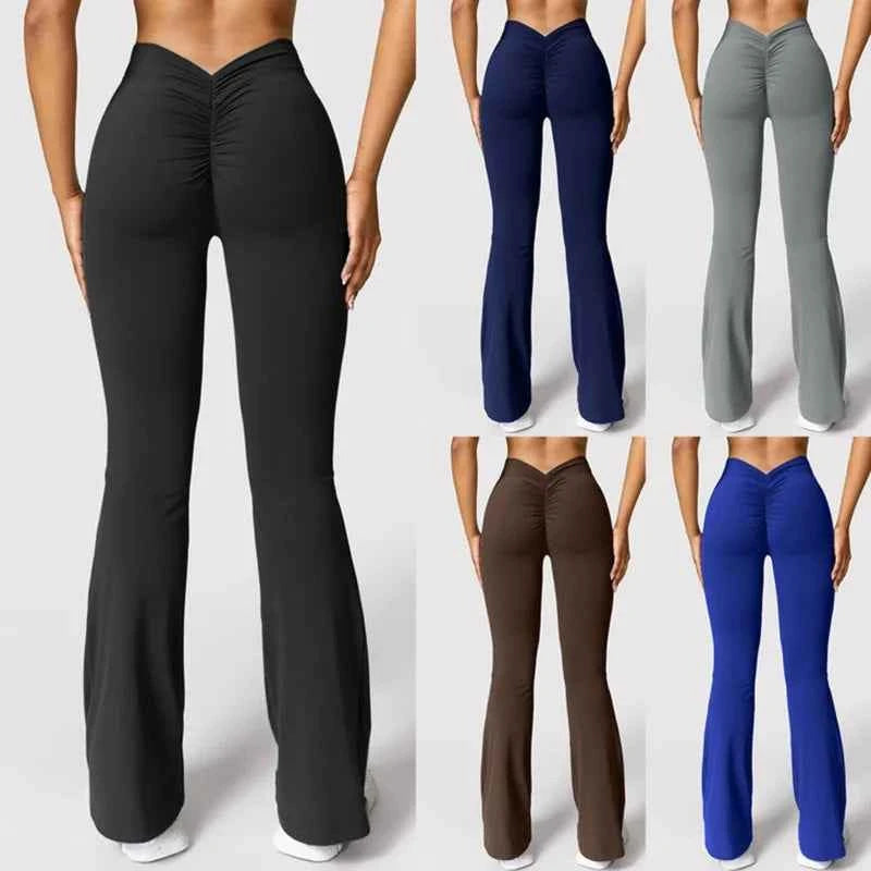 Sexy Yoga Flare Pants Women V-Cut Waist High Waist Push Up Butt Fitness Leggings Comfort Fit Gym Running Fashion Slim Leggings
