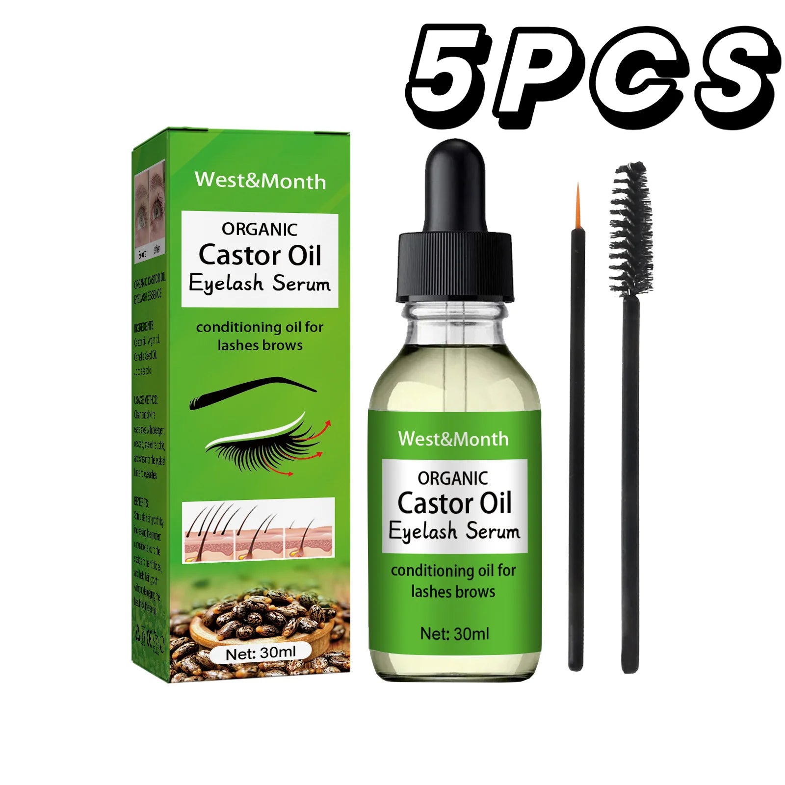 Castor Oil Eyelash Growth Serum With Brush Multipurpose Hair Eyebrow Eyelash Growth Thick Essence Nourishing Moisturize Liquid - IRON GODDESS