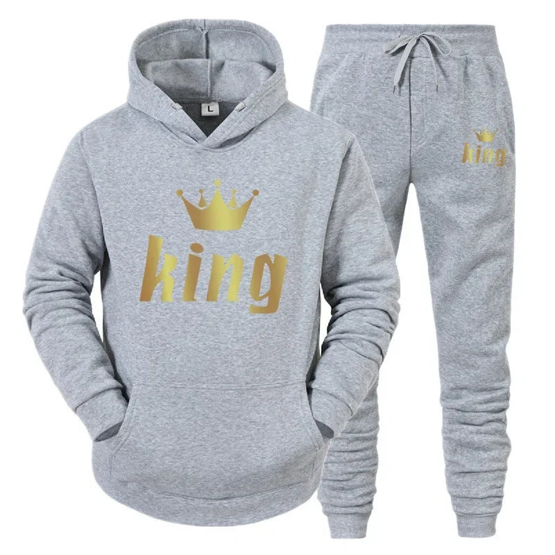 King  Queen Couple Tracksuit Hoodie Jogger Set - IRON GODDESS