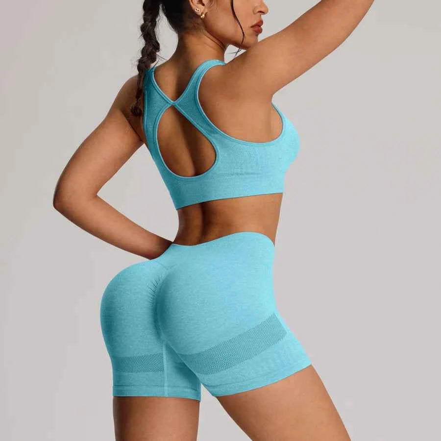 Seamless Yoga Bra  High Waist Shorts Set