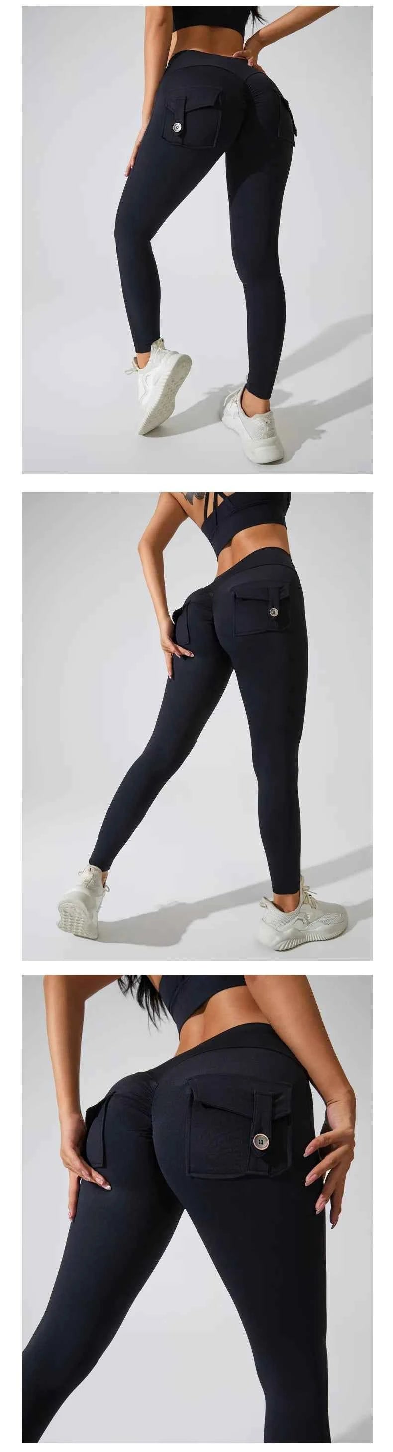 Peach Hip Pocket Leggings High Waist Push Up Gym Trousers