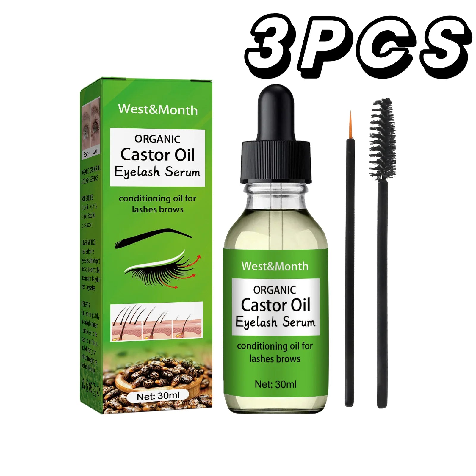 Castor Oil Eyelash Growth Serum With Brush Multipurpose Hair Eyebrow Eyelash Growth Thick Essence Nourishing Moisturize Liquid - IRON GODDESS