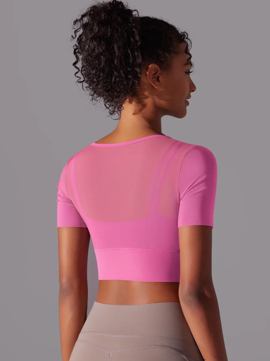 Yoga exercise set with women's mesh patchwork one piece asymmetric hollow sexy tight fitting sports and fitness yoga gym bra - IRON GODDESS