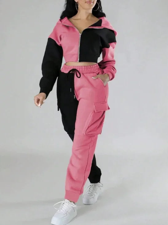 Womens Autumn Winter Hoodie  Cargo Pant Matching Set - IRON GODDESS