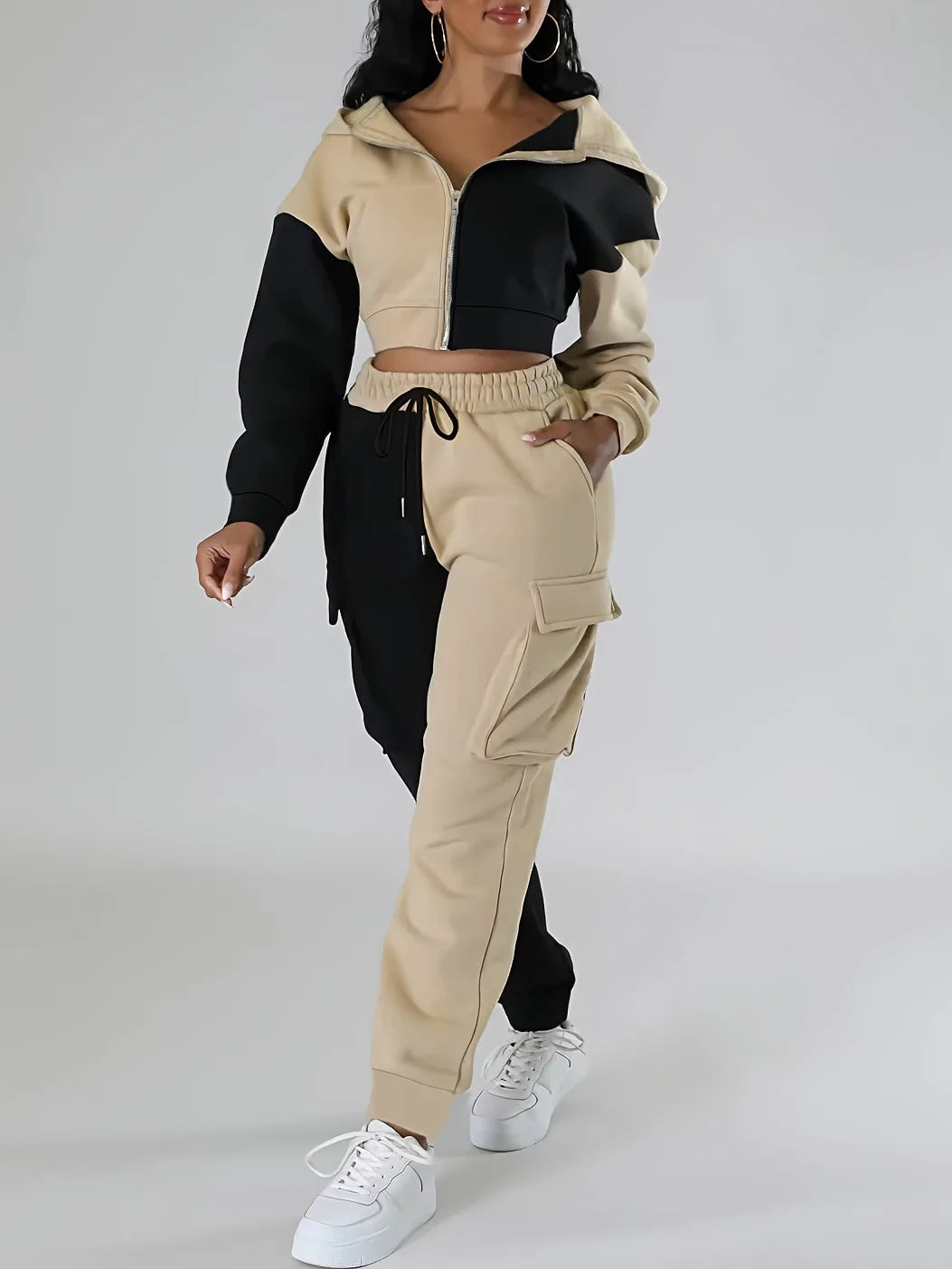 Womens Autumn Winter Hoodie  Cargo Pant Matching Set - IRON GODDESS